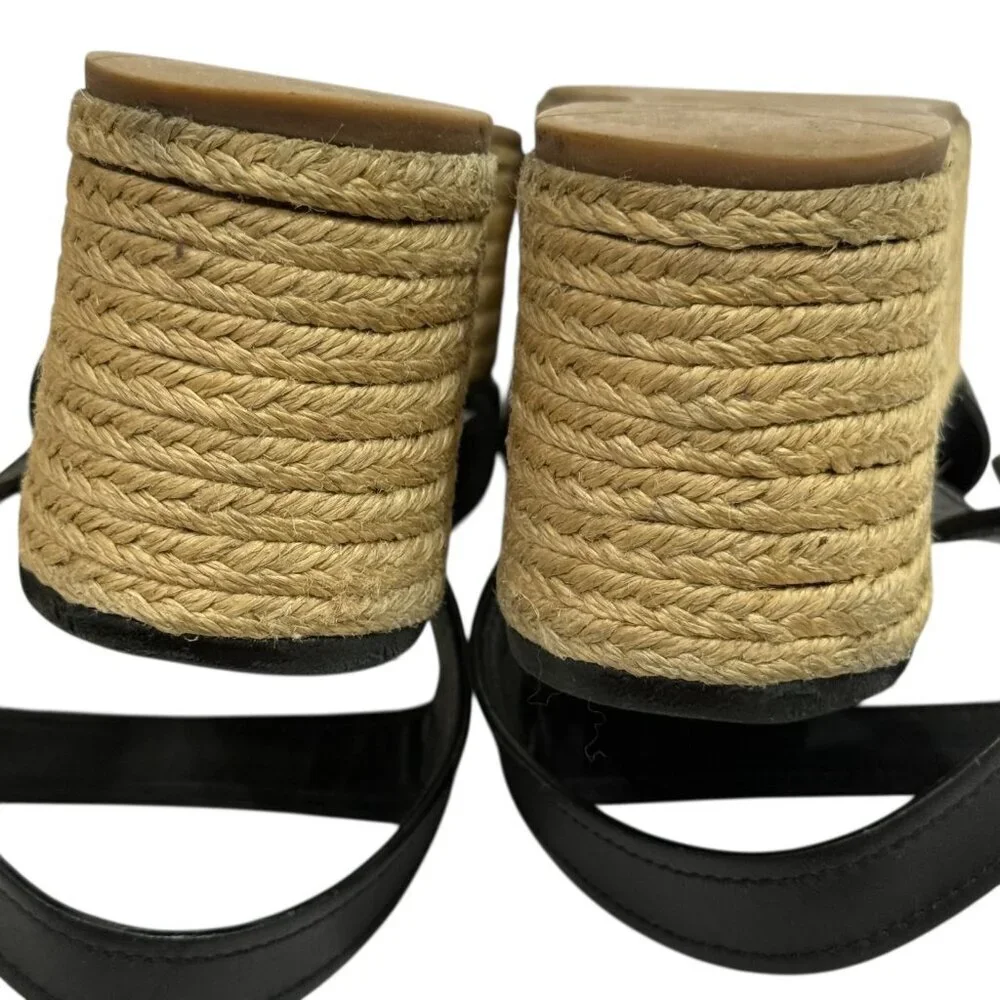 Prada Platform Espadrille Sandals Black Leather Open Toe Size EU 36.5/ US 6.5 - Picture 8 of 16